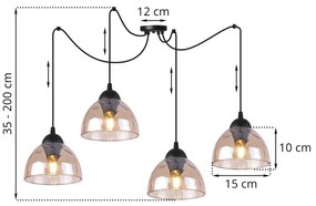 Závesné svietidlo Venice Spider, 4x medové sklenené tienidlo