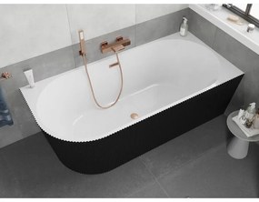 Mexen Silo, rohová voľne stojaca ryhovaná vaňa, pravá, 170 x 80 cm, biela-čierna, medený matný prepad, 52891708075P-65