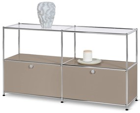 Kovová odkladacia skrinka »CN3« s 2 výklopnými dvierkami a sklenými poličkami, tmavošedá