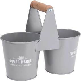 Kvetináč Double Flower market – sivý 23,5 × 11,5 × 11 cm