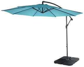 Slnečník Acerra Ø 3m polyester/oceľ - tyrkysovo-modrá so stojanom