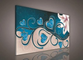 Obraz na stenu srdcia modré s ľaliou 100 x 75 cm