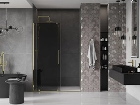 Mexen Velar, posuvné sprchové dvere do otvoru 140 cm, 8mm šedé sklo, zlatá lesklá, 871-140-000-41-50