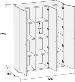 Kancelárska skriňa FRAME, 3x dvere, 1299 x 450 x 1735 mm, PUSH-lock, orech
