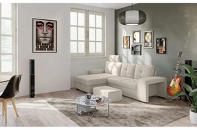 Rozkladacia sedačka s úložným priestorom a taburetom PALERMO, svetlosivá, ľavé prevedenie