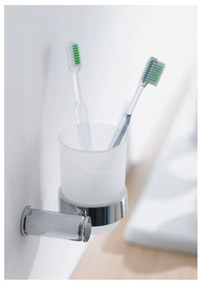 DURAVIT D-Code pohárik na zubné kefky a pastu s držiakom, pravý, mliečne sklo/chróm, 0099201000