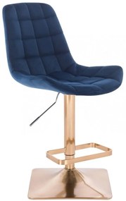 LuxuryForm Barová stolička PARIS VELUR na zlatej hranatej podstave - modrá