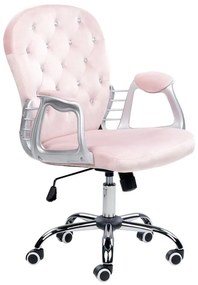 Otočná zamatová kancelárska stolička s kryštálmi ružová PRINCESS Beliani