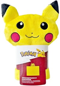 Coral fleece deka s kapucňou Pokémon Pikachu - 120 x 150 cm