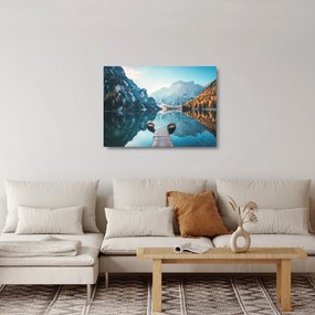 Sklenený obraz - Lode na jazere Braies (70x50 cm)