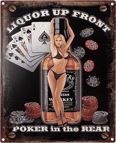 Čierna antik nástenná kovová ceduľa Liquor Up Front - 20*1*25 cm