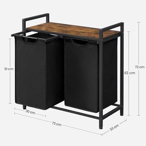 Kôš na bielizeň s policou BERGEN, 2 x 46l, čierna/hnedá Vasagle