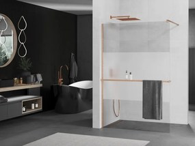 Mexen Kioto+, sprchová zástena Walk-In s poličkou a vešiakom 70 x 200 cm, 8mm číre sklo-námraza, medený matný profil, 800-070-121-65-35