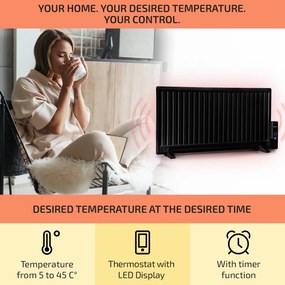 OneConcept Wallander, olejový radiátor, 1000 W, termostat, olejové vyhrievanie, plochý dizajn, čierny