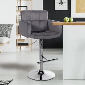 Barová stolička Los Angeles - zamat, chróm rám - tmavo šedá