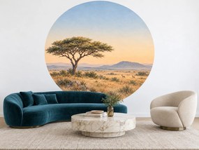 Akácie v africkej savane africká kruhová akvarelová dekorácia so savanou na stenu do obývačky arch 46 x 46 cm