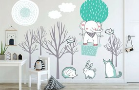 Dekoračná zeleno sivá nálepka na stenu lietajúci sloník 60x120 cm
