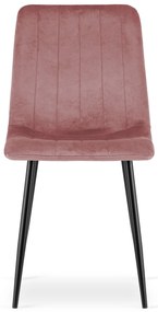 Ružová zamatová stolička LAVA s čiernymi nohami