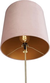 Stojacia lampa zlatá/mosadzná s ružovým zamatovým tienidlom 40/40 cm - Parte