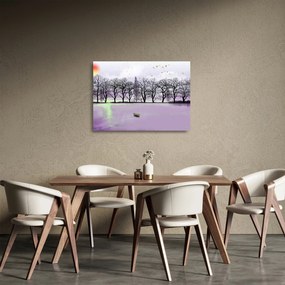 Sklenený obraz - Pramice na jazere (70x50 cm)