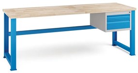 Dielenský stôl KOVONA, 2 zásuvky na náradie, buková škárovka, pevné nohy, 2100 mm