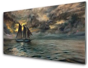 Obraz na skle More loďka krajina 125x50 cm