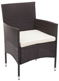 Záhradná súprava 2 kresiel, pohovky a stolíka HWC-F55 - hnedá, krémové vankúše