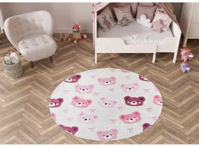 Ružový/slonovinový prateľný detský koberec ø100 cm Cute Teddies Pink – Vitaus
