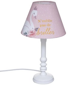 Atmosphera Créateur d'intérieur Detská nočná lampa Princess Labuť s látkovým tienidlom a borovicovým podstavcom