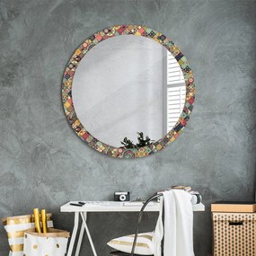 Okrúhle ozdobné zrkadlo Etnický kvetinový fi 90 cm