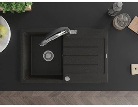 Mexen Bruno, 1-komorový granitový drez 795x495x200 mm a drezová batéria Duo, čierna-zlatá metalíza, 6513-75-671701-07