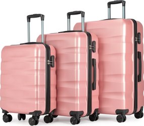 BONTOUR „Wave“ 3-dielna súprava kufrov s dvojitými kolieskami, s TSA zámkom, rose gold