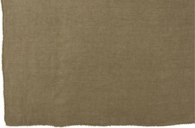 Béžový ľanový pléd / prehoz s třásňovitým lemom - 150 * 200 cm
