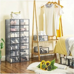 SongmicsHome Organizér na topánky MARI, 18boxov, čierna/priesvitná