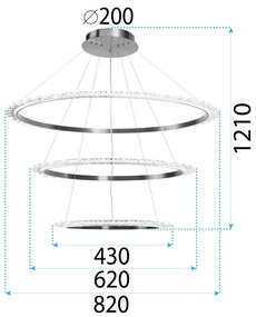 Toolight Toolight, LED krištáľové závesné svietidlo + diaľkové ovládanie APP1202-CP, zlatá, OSW-05480
