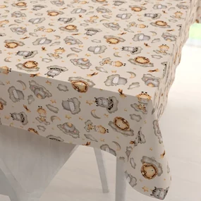 Biante Detský bavlnený obdĺžnikový obrus Sandra SA-534 Africké zvieratká na obláčikoch na sivobéžovom 60x100 cm