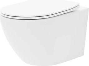 Rea Carlo Mini Rimless Tornado, závesná záchodová misa 49x36,5 cm so sedátkom s pomalým zatváraním, biela, REA-C1259