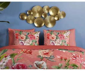 Oranžové obliečky na jednolôžko z organickej bavlny Descanso Flowery, 140 x 220 cm