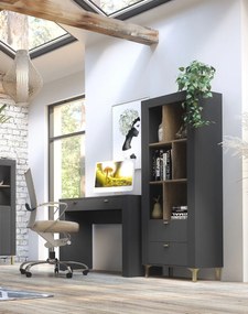 Regál so zásuvkami, ryhované čelo, čierny MOSSA MO4