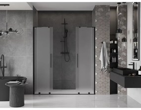 Mexen Velar L Duo, posuvné sprchové dvere do otvoru 180 cm, 8mm sklo námraza, čierna matná, 871-180-003-32-70