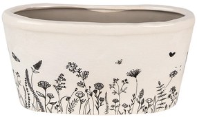 Béžový keramický obal na kvetináč s lúčnymi kvetmi Flora And Fauna - 27*13*14 cm