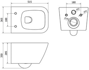 Mexen Madox, Rimless závesná wc misa 515x365x350 mm s pomaly padajúcim sedátkom SLIM z duroplastu, čierna matná, 30154070