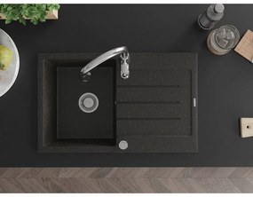 Mexen Bruno, 1-komorový granitový drez 795x495x200 mm a drezová batéria Savita, čierna-zlatá metalíza, 6513-75-672601-00