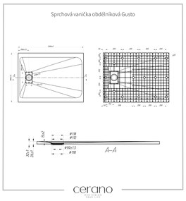 Cerano Gusto, obdĺžniková sprchová vanička 120x90x3 cm z minerálneho kompozitu, čierna matná, CER-CER-414722