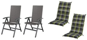 Livarno home Skladacie kreslo Valencia, 2 kusy, sivé + Podložka na kreslo s vysokým operadlom Valencia/Miami, 2 kusy, káro/zelená  (800010730)