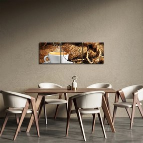 Obraz - Šálka kávy (s hodinami) (90x30 cm)