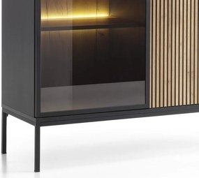 Vitrína Sento, čierna/dub wotan, s osvetlením