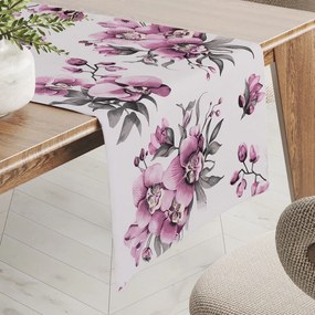 Biante Bavlnený behúň na stôl Sandra SA-623 Lila orchidey na bielom 20x120 cm
