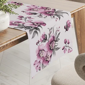 Biante Bavlnený behúň na stôl Sandra SA-623 Lila orchidey na bielom 35x140 cm