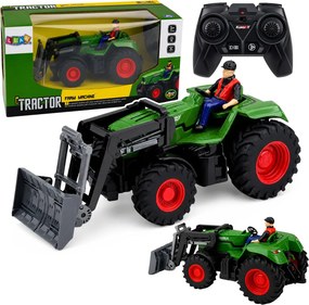 LEAN Toys Poľnohospodársky traktor s buldozérom a poľnohospodárom, diaľkovo ovládaný RC v mierke 1:24